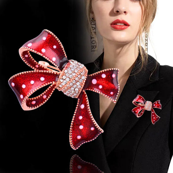 red blue grey enamel bow crystal brooch pin women