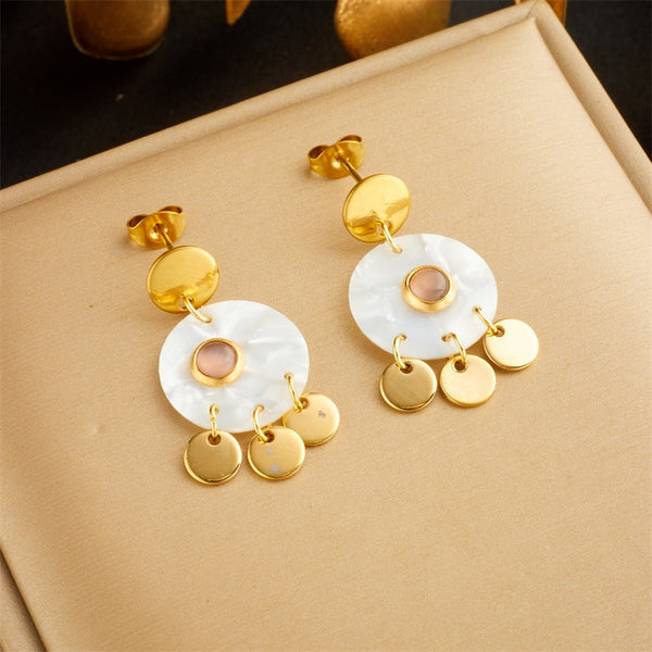 316L Stainless Steel Round Charm Earrings For Women