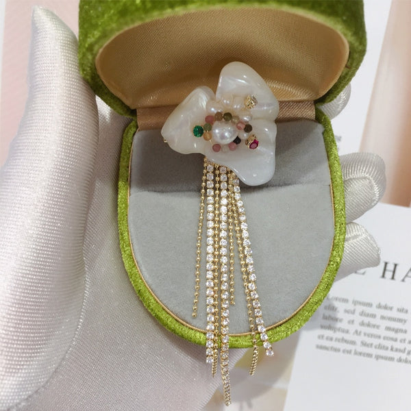 New Real Natural Freshwater Pearl Brooch Entry Lux Shell Tassels Brooch