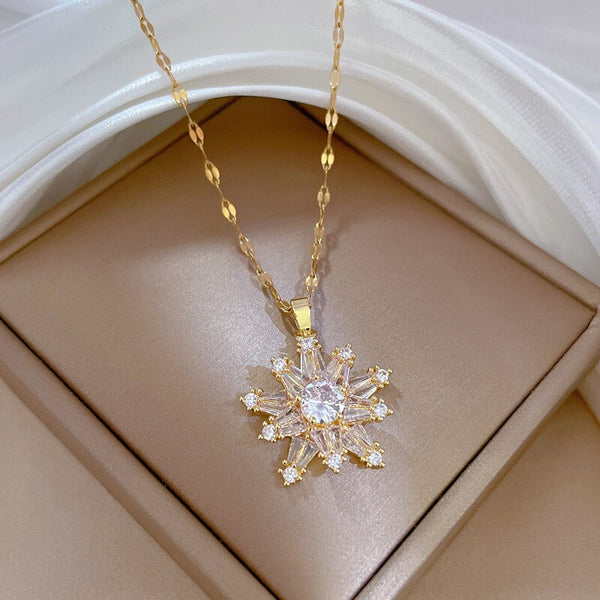 316L Stainless Steel White Zircon Geometric Star Pendant Necklace For Women