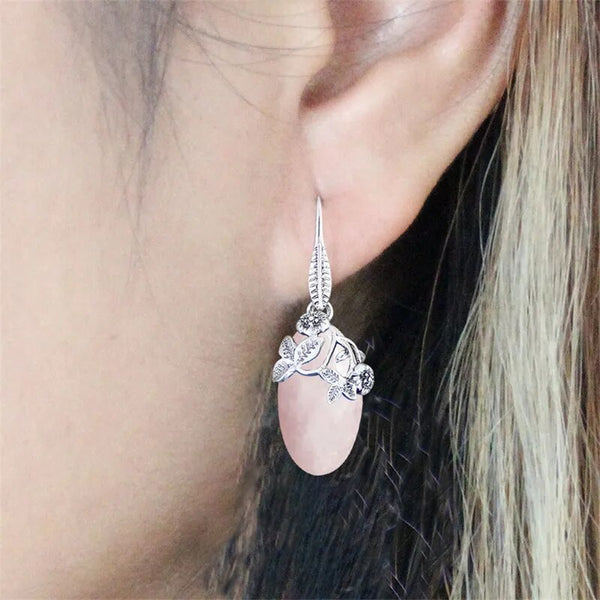 Pendientes vintage de cuarzo y lapislázuli con forma de ojo para mujer