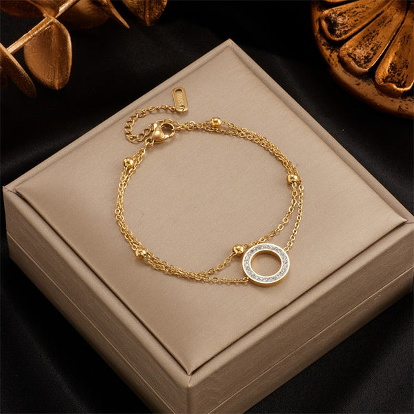316L Stainless Steel Bracelets For Women Vintage Gold Color Round Pendant Bracelet