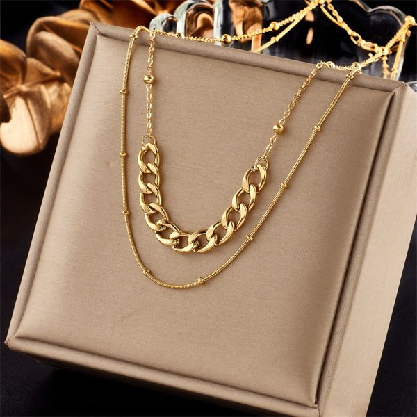 Collar multicapa 2 en 1 de acero inoxidable 316L color dorado para mujer