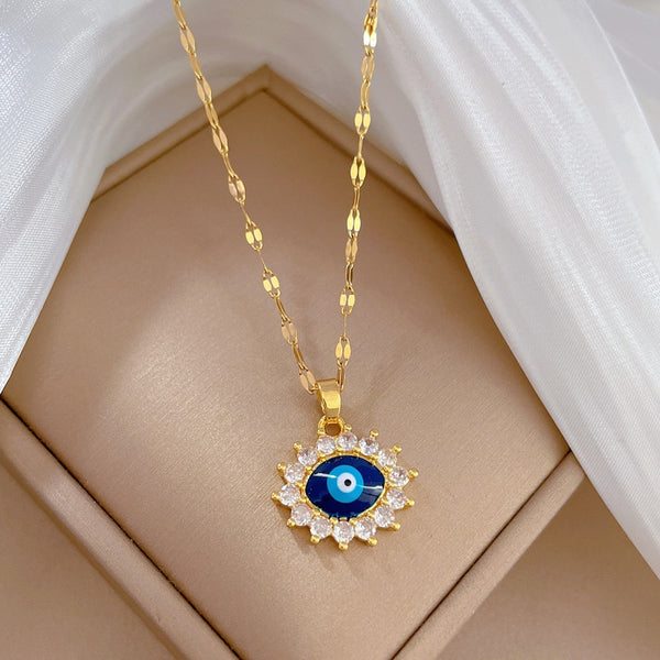 316L Stainless Steel Blue Vintage Eye Pendant Necklace For Women