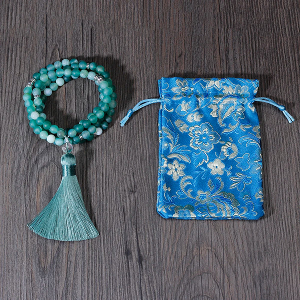 Collar con dije de cuentas de piedra natural azul de 8 mm, 108 Malas para oración, meditación y yoga