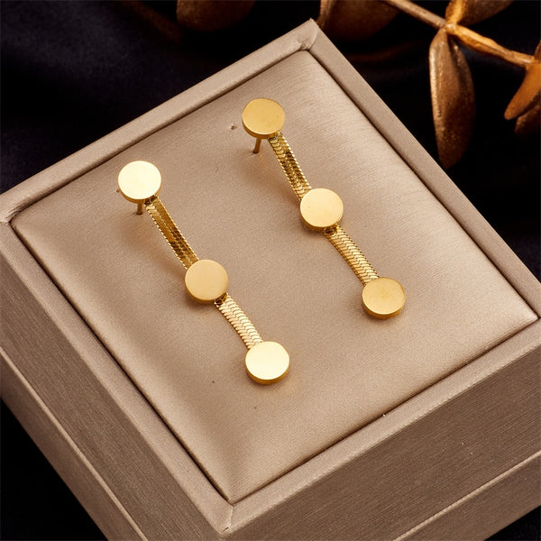 316L Stainless Steel Gold Color Round Drop Earrings For Women