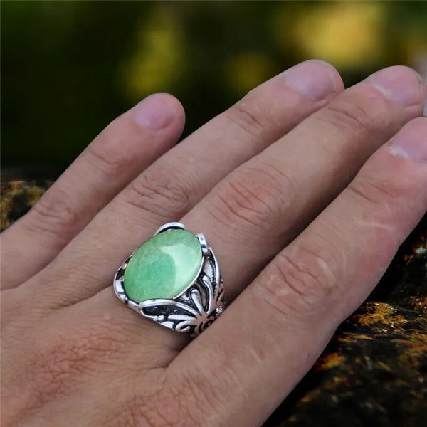 Anillos vintage de jade y piedra natural para mujer