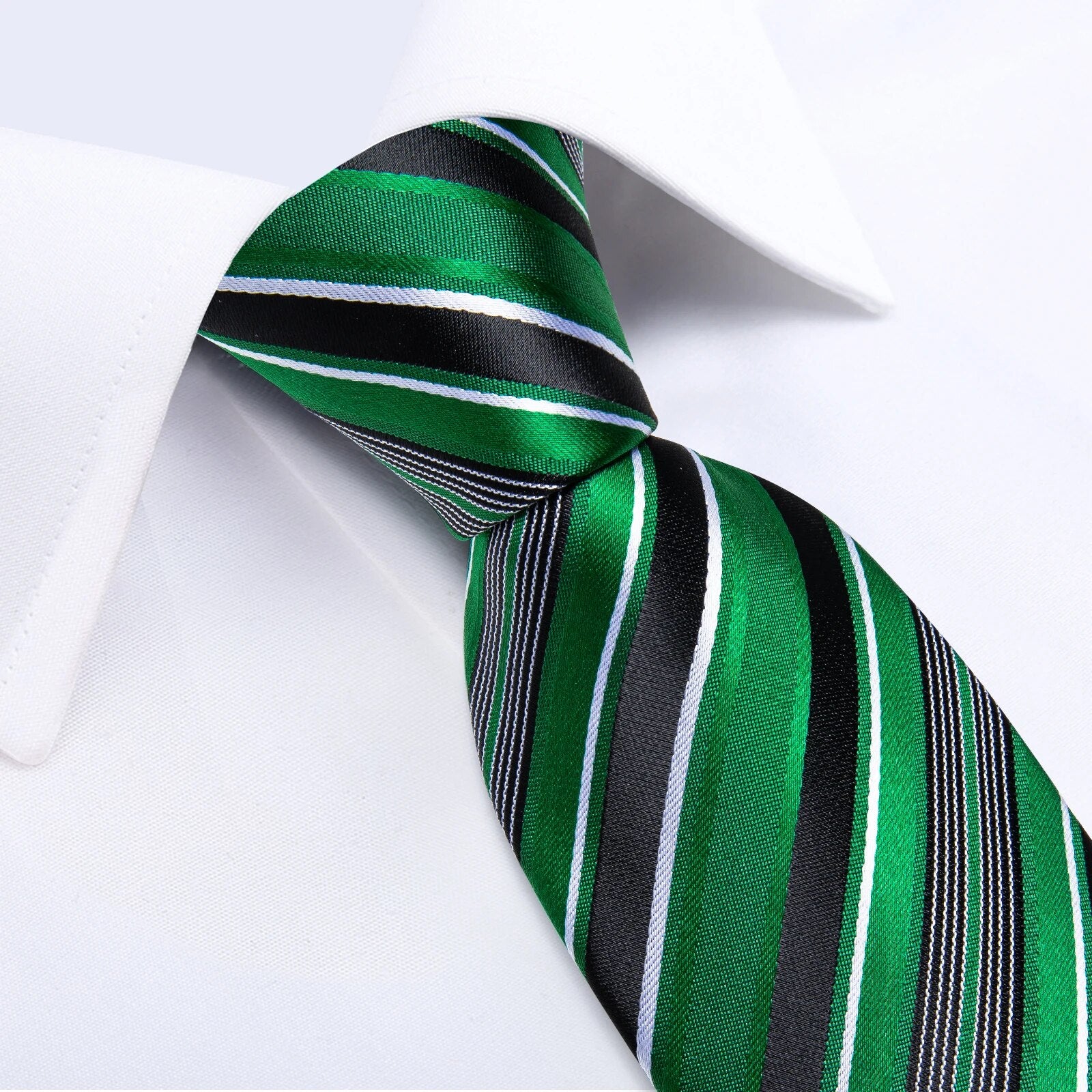 New Formal Ties Classic 100% Silk Green Striped Necktie Handkerchief Cufflinks Gift