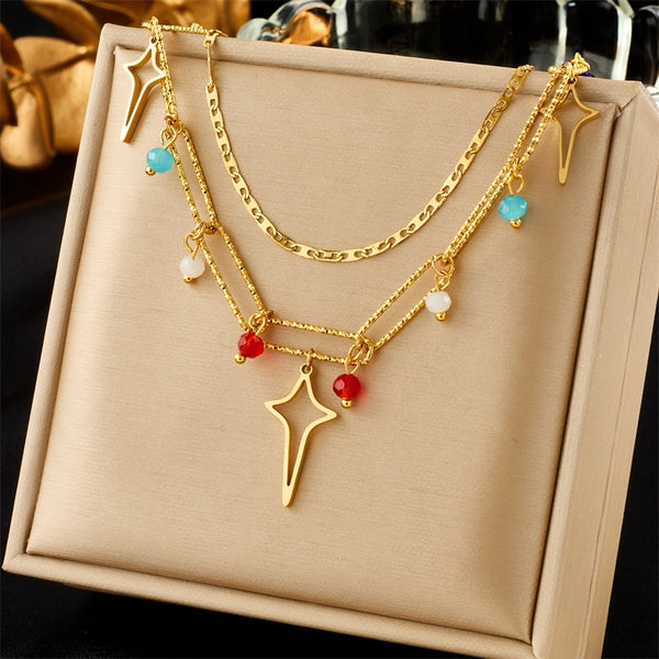 316L Stainless Steel Colorful Stone Stars Pendant Necklace For Women