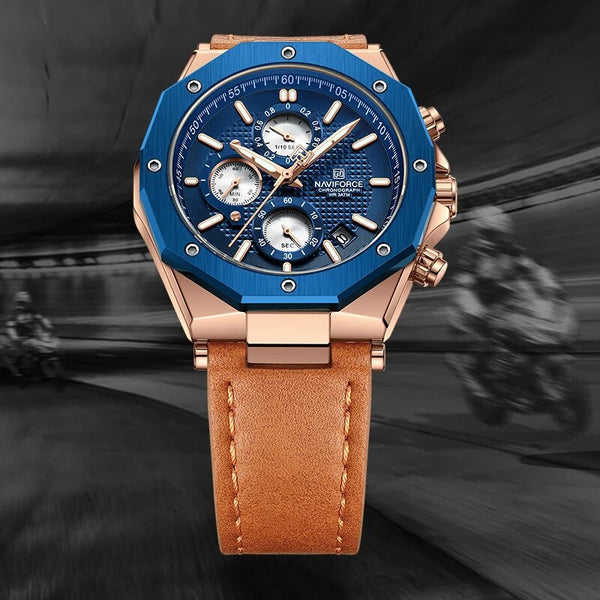 Relojes multifunción de lujo para hombre, de cuero genuino, de cuarzo.