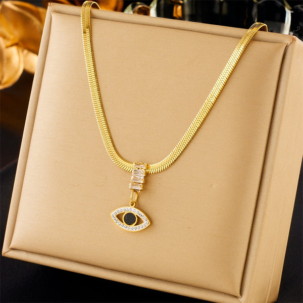 Collar con colgante de circonita y ojo de cristal de acero inoxidable 316L para mujer