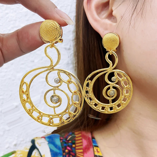 Pendientes de lujo de gran tamaño para mujer, forma redonda, huecos, para novia, boda, fiesta, regalo