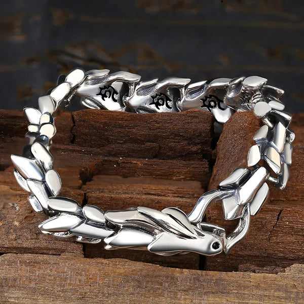 Pulsera de dragón de color plateado para hombre, personalidad dominante, estilo retro moderno para hombre.