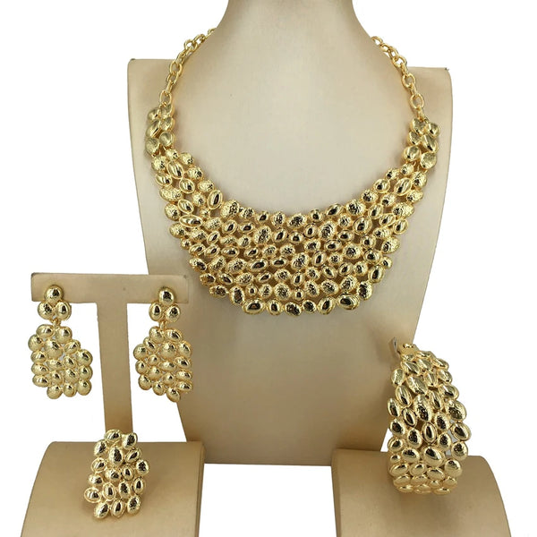 Conjuntos de joyas de lujo de diseño italiano de última generación: collar grande, pulsera, pendientes, anillo para mujer
