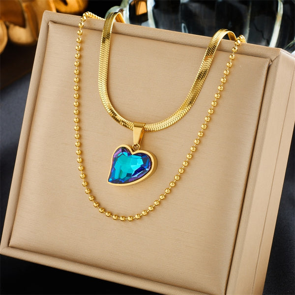 316L Stainless Steel Luxury Colorful Crystal Pendant Necklace For Women