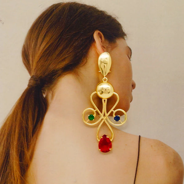 Fashion Big Long Drop Earrings For Women Colorful Stone Earring Big Earrings