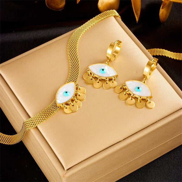 316L Stainless Steel Blue Eyes Pendant Necklace Earrings For Women