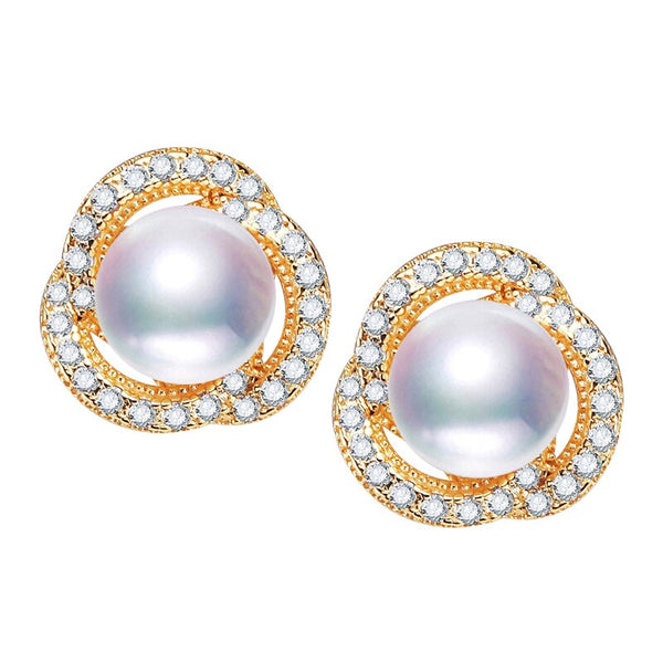 Fine Pearl Earrings Gold Stud Earring AAAA Zircon Mosaic 14k Gold Plating For Women