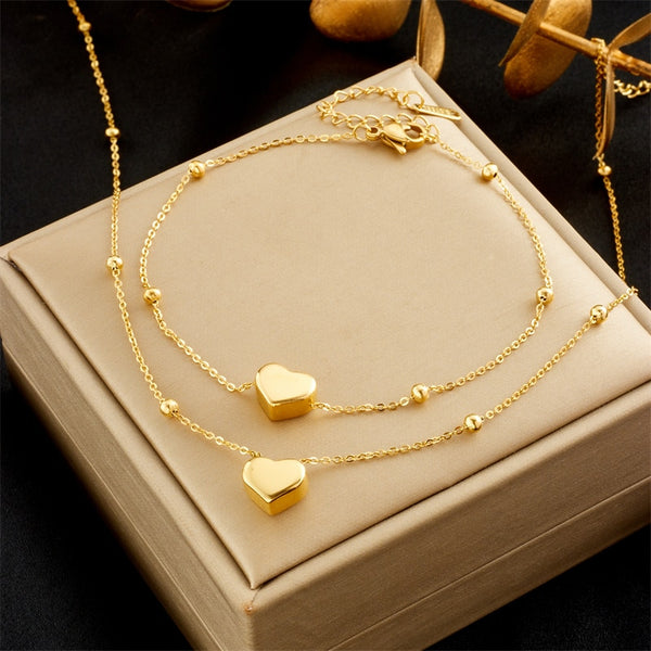 316L Stainless Steel Gold Color Heart Love Chain Necklace Bracelets For Women