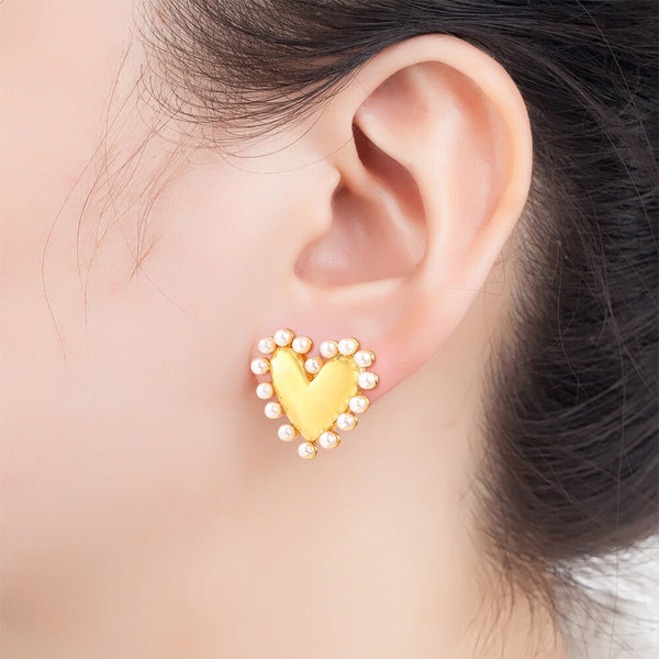 Pendientes de perla con diseño creativo en forma de corazón para mujer