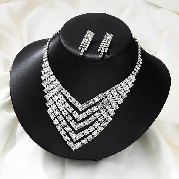 Conjuntos de collar y pendientes de lujo con cristales verdes para mujer