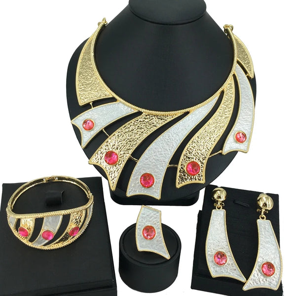 Joyería de diseño colorido bañada en oro italiano de 18 quilates, joyería elegante y grande bañada en oro de Dubái para mujer.
