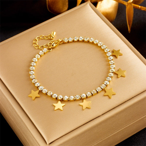 316L Stainless Steel Star Pentagram Charm Bracelet For Women