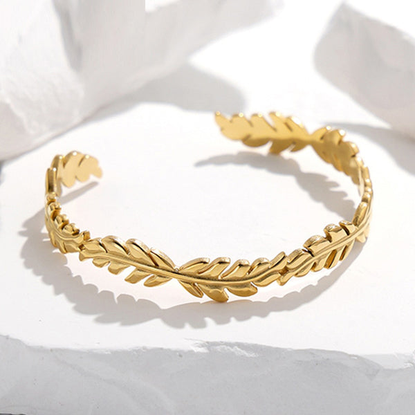 316L Stainless Steel Leaves Cuff Bracelet For Women