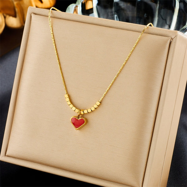 Collar con colgante de corazón rojo de acero inoxidable 316L para mujer