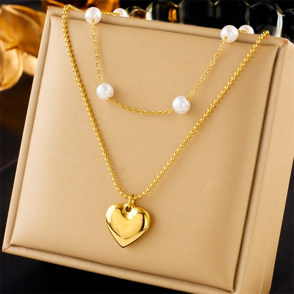 316L Stainless Steel Large Gold Color Heart Love Pendant Necklace For Women