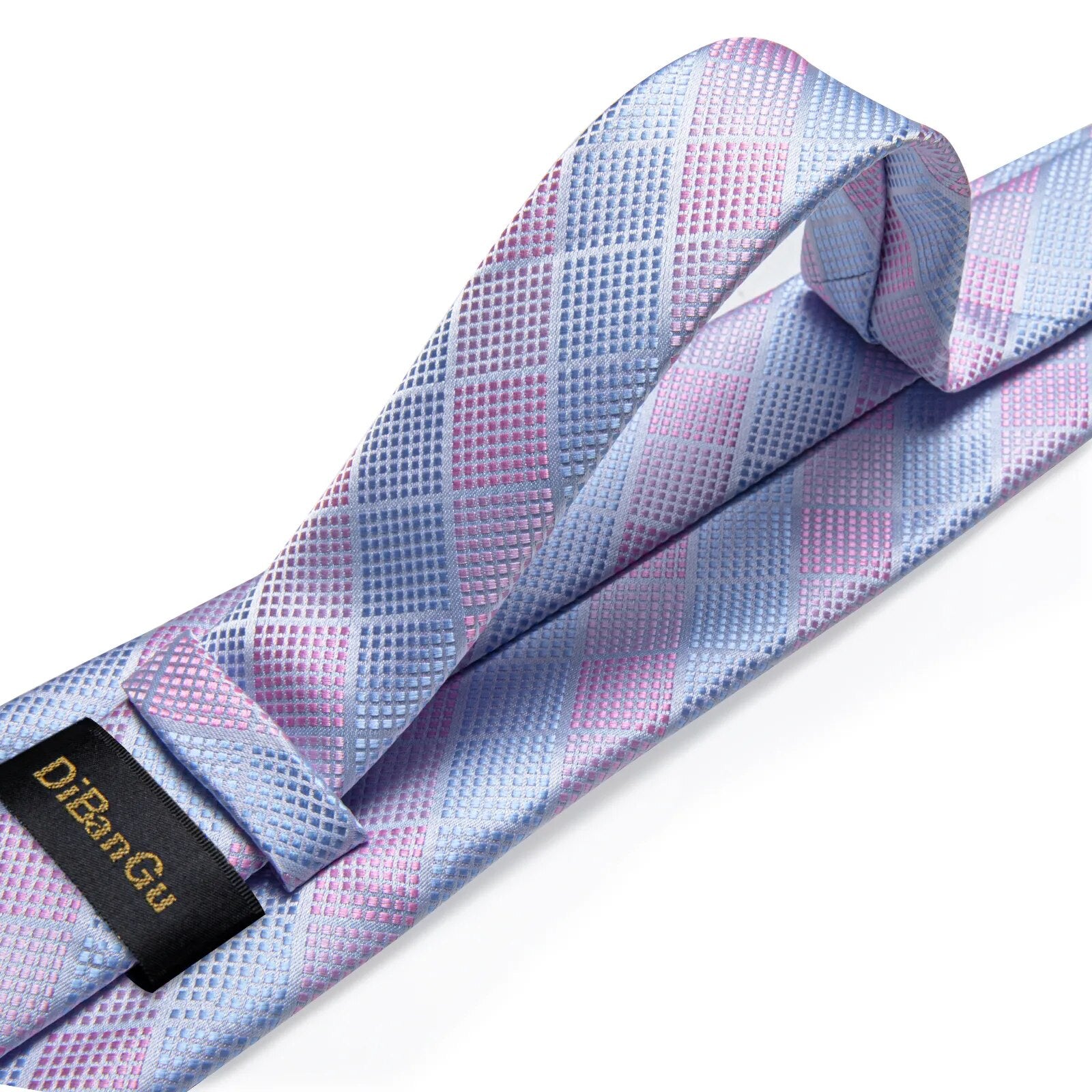 Fashion Blue Pink Check Plaid Ties for Men 8cm Wedding Party Accessories Necktie Set