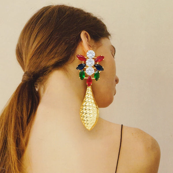 African Big Long Drop Earrings For Women Bohemian Colorful Crystal Earring
