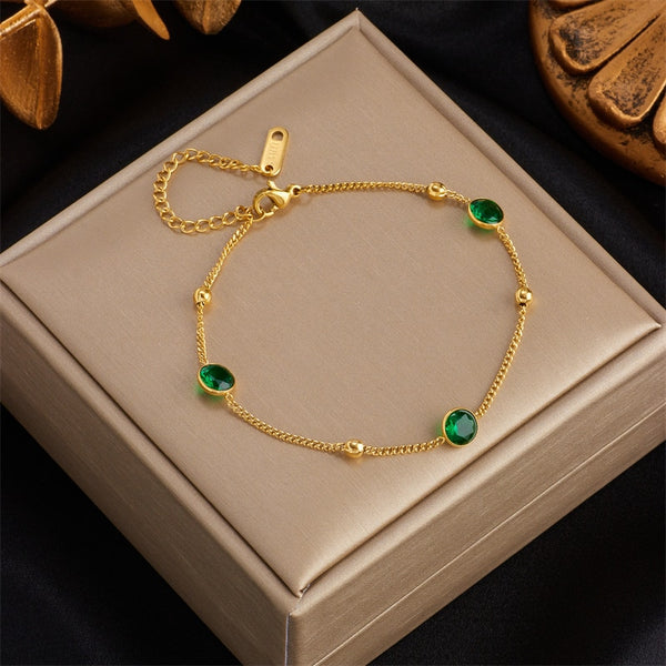 316L Stainless Steel Jewelry Green Zircon Charm Bracelet For Women