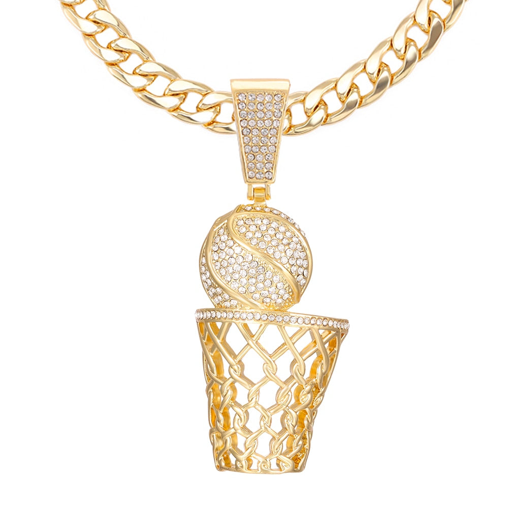 Hip Hop Stainless Steel Basketball Hoop Shape Pendant Basket Fade Resistant Necklace