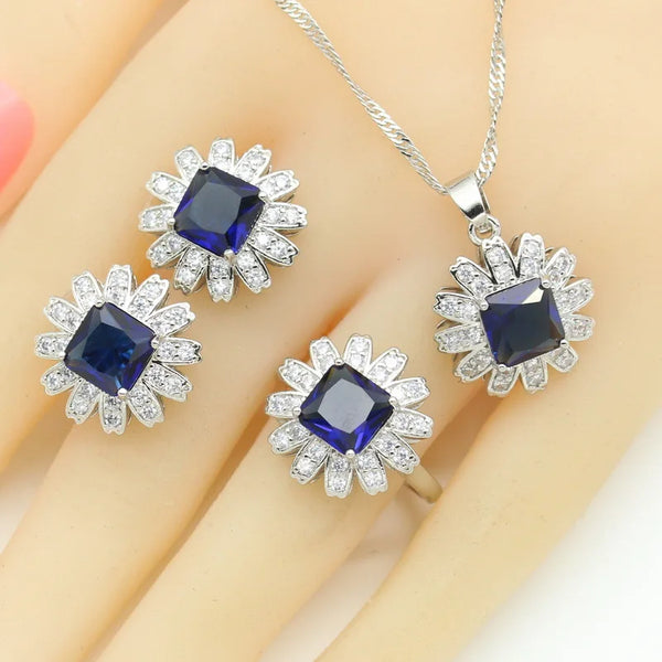 Blue White Green Zircon Earrings Rings Necklace Pendant Birthday Gift