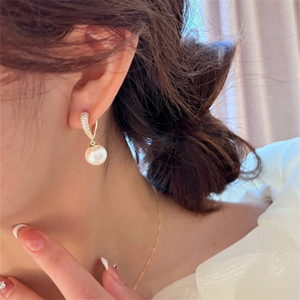 Heart Simulated Pearl Dangle Earrings for Women