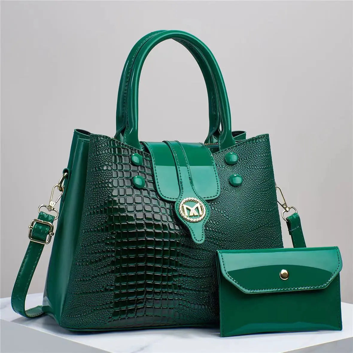Bright Leather Crocodile Pattern Women's Business Tote Handbag