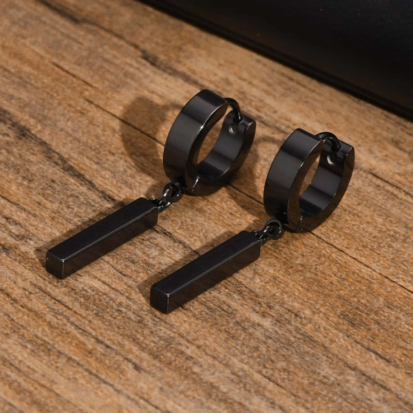 Men's Cool Punk Statement Geometric Bar Hoop Huggie Earrings