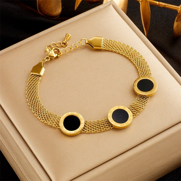 316L Stainless Steel Round Roman Numeral Dial Charm Bracelet For Women