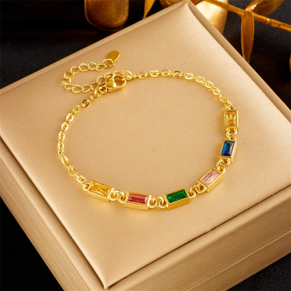 316L Stainless Steel Colorful Crystal Zircon Charm Bracelet For Women