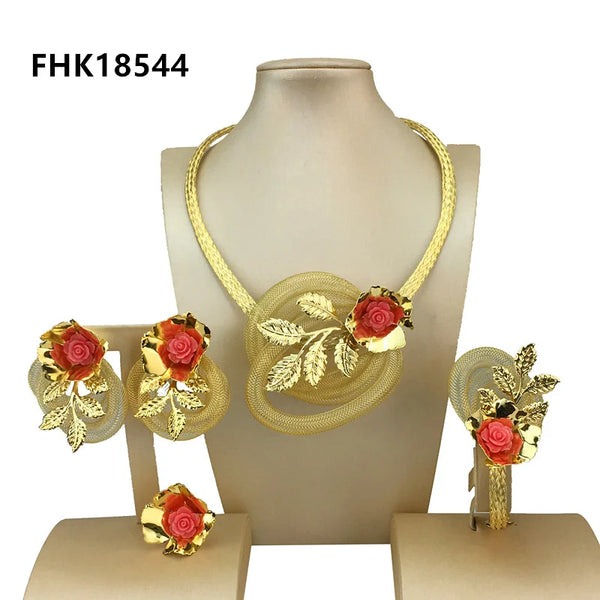 Conjunto de joyería nigeriana con collar de flores grandes y llamativo para mujer