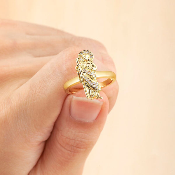 Anillo ajustable abierto de la Virgen María con circonitas de hip-hop personalizadas de moda europea y americana