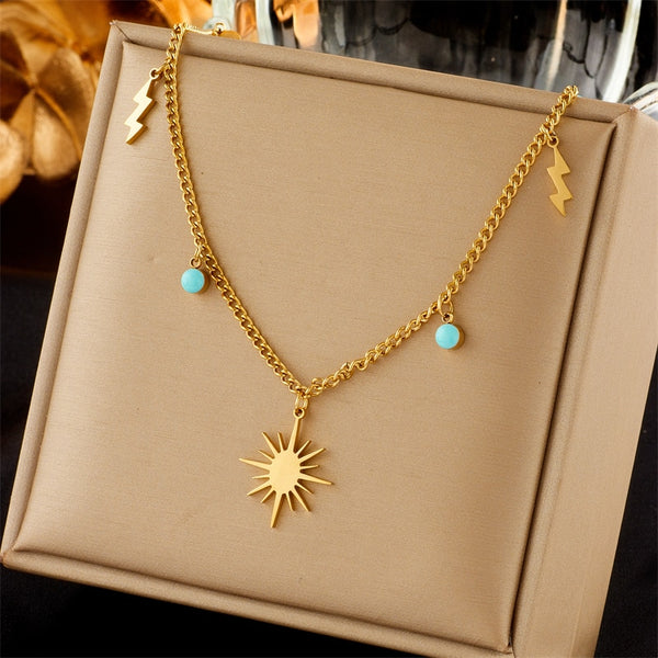 316L Stainless Steel Lightning Sun Pendant Necklace For Women