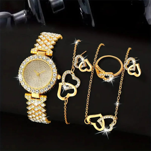 Reloj de cuarzo delicado para mujer con conjunto de joyas de corazón para mujer