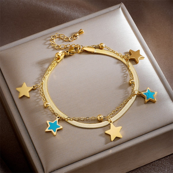 316L Stainless Steel Multi-Layer Star Charm Bracelet For Women