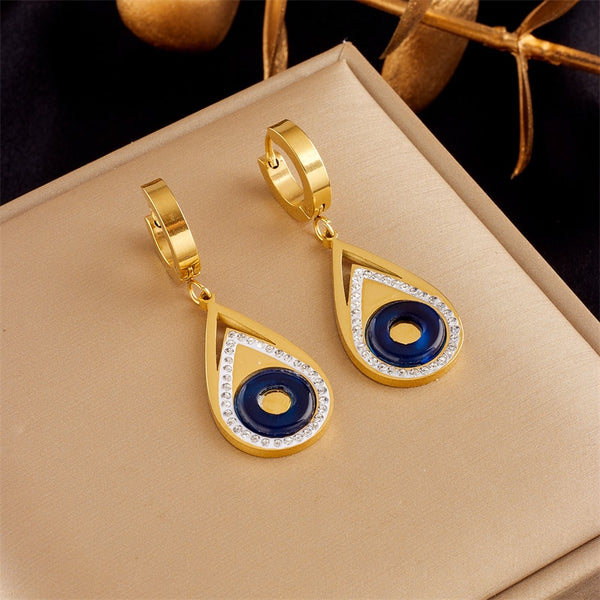 316L Stainless Steel Water Drop Shaped Blue Crystal Hoop Earrings For Women