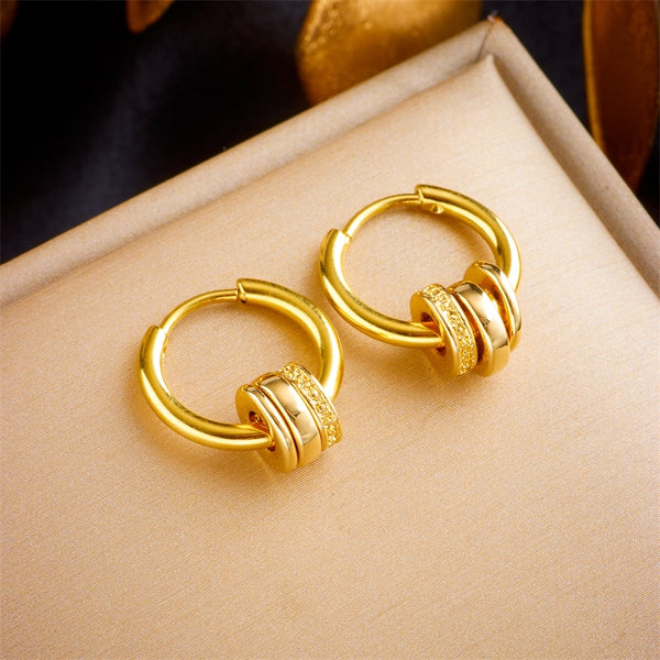 Pendientes de aro pequeños redondos de acero inoxidable 316L color dorado para mujer