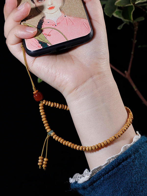 Pulsera de semillas Bodhi naturales con cadena para teléfono, cordón antipérdida para teléfono, Bodhi de estrella y luna natural de 4 mm
