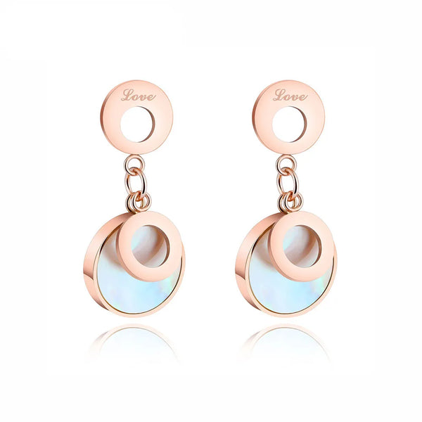 Pendientes colgantes de doble círculo con concha blanca de moda para mujer
