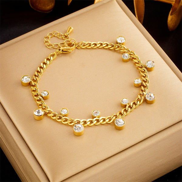 Pulsera de acero inoxidable 316L con dije de cristal de circonita brillante para mujer